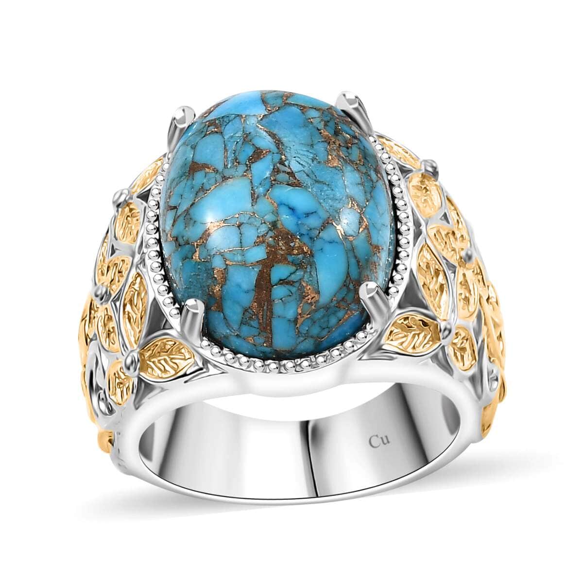 Chestnut Brine Turquoise 12.75 ctw Solitaire Ring in 14K YG Over and Platinum Over Copper with Magnet (Size 8.0) image number 0