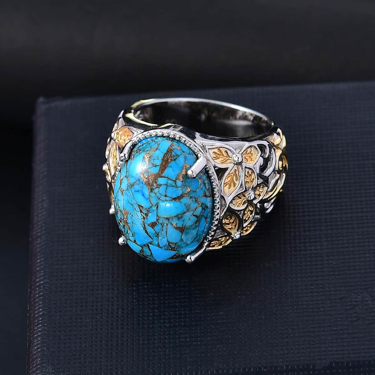 Chestnut Brine Turquoise 12.75 ctw Solitaire Ring in 14K YG Over and Platinum Over Copper with Magnet (Size 8.0) image number 1