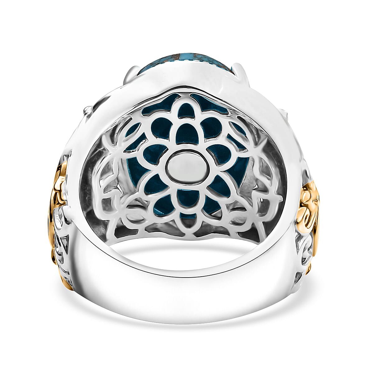 Chestnut Brine Turquoise Solitaire Ring in 14K YG Over and Platinum Over Copper with Magnet (Size 9.0) 12.75 ctw image number 4