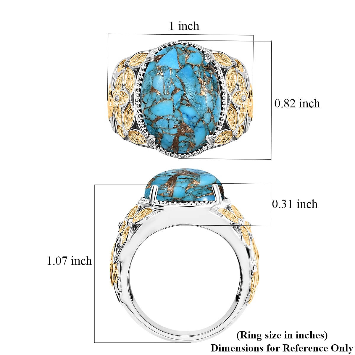 Chestnut Brine Turquoise Solitaire Ring in 14K YG Over and Platinum Over Copper with Magnet (Size 9.0) 12.75 ctw image number 5