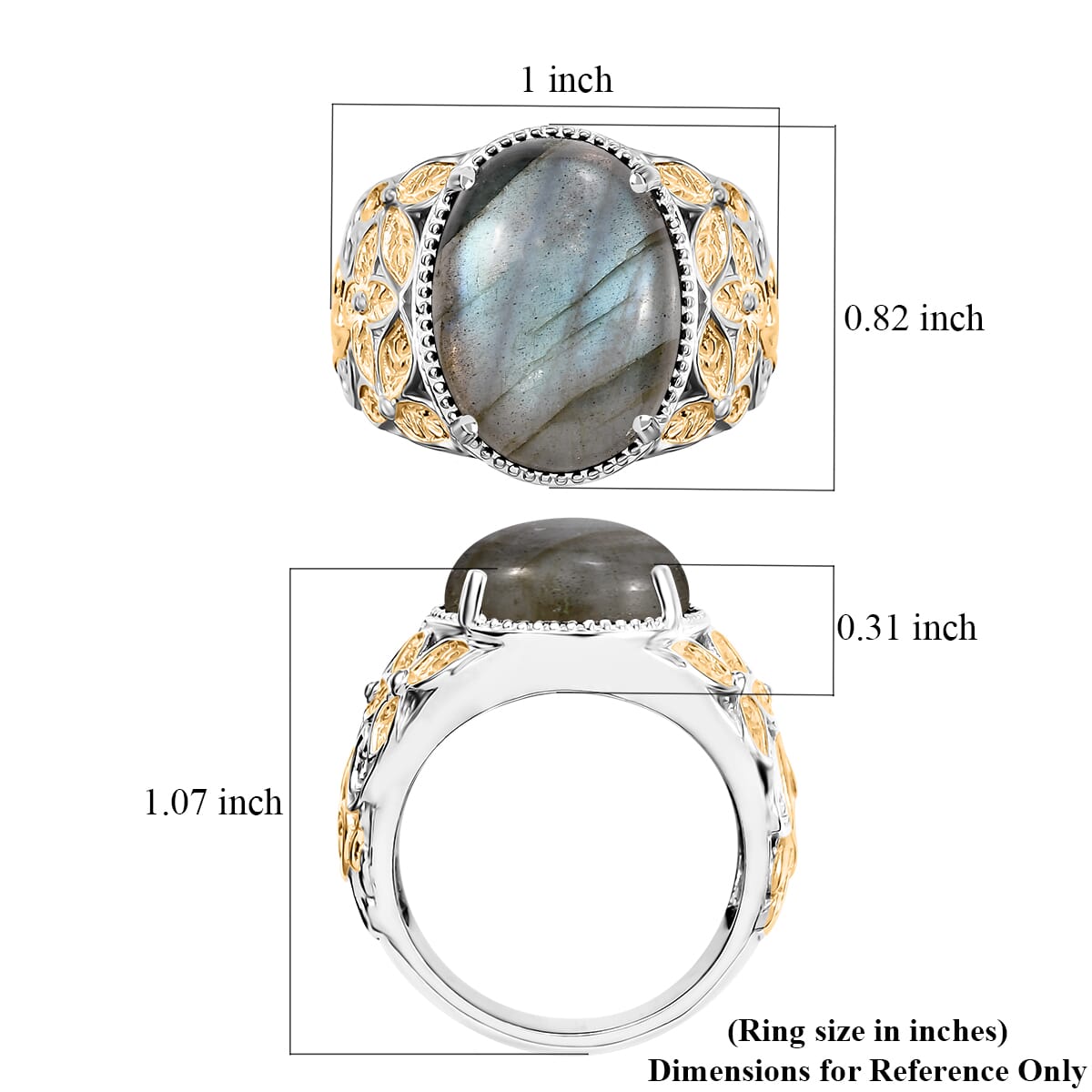 Malagasy Labradorite 15.70 ctw Solitaire Ring in 14K YG Over and Platinum Over Copper with Magnet (Size 5.0) image number 5