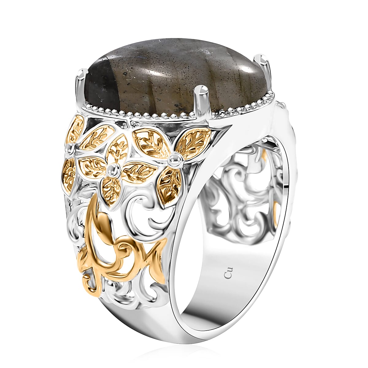 Malagasy Labradorite 15.70 ctw Solitaire Ring in 14K YG Over and Platinum Over Copper with Magnet (Size 9.0) image number 3