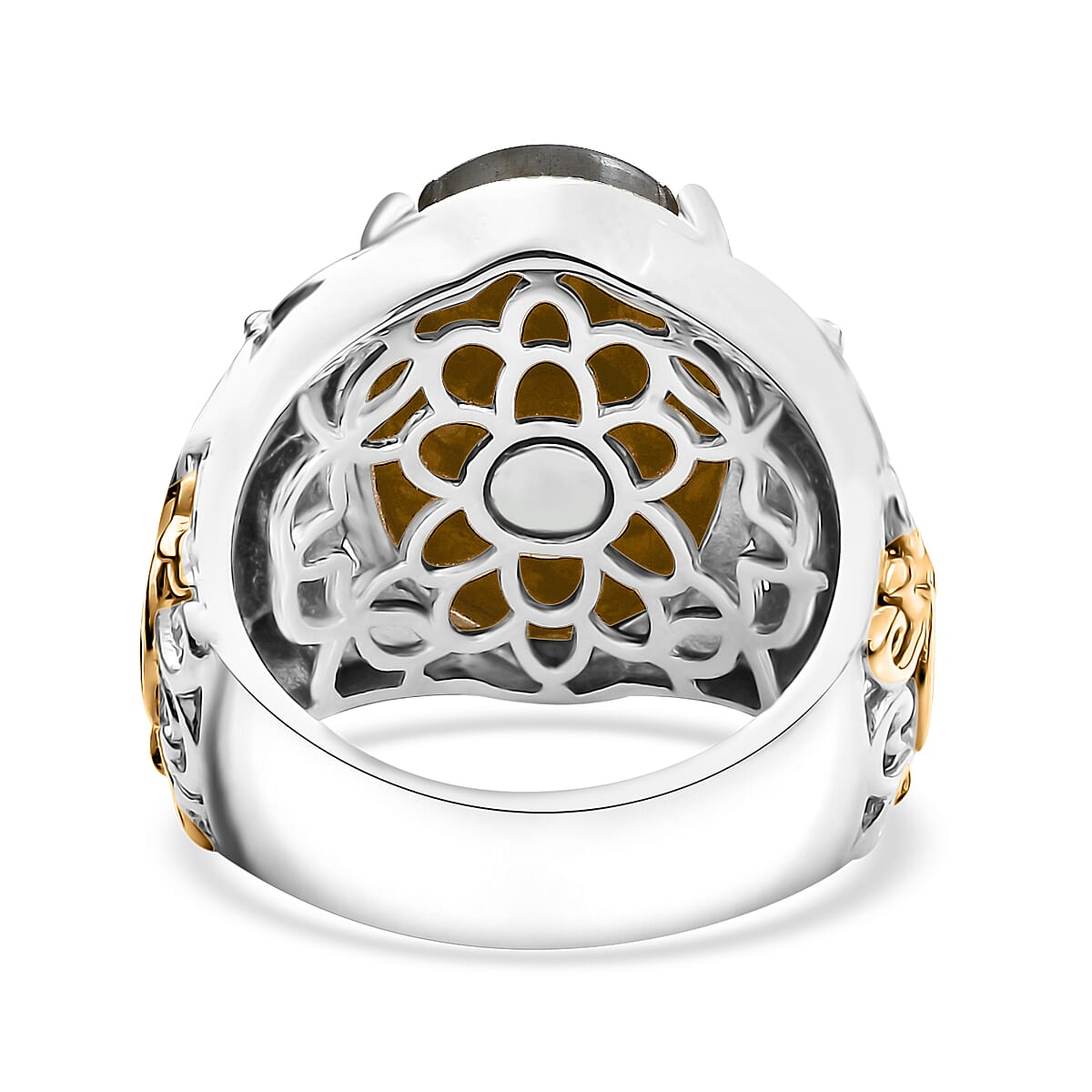 Malagasy Labradorite 15.70 ctw Solitaire Ring in 14K YG Over and Platinum Over Copper with Magnet (Size 9.0) image number 4