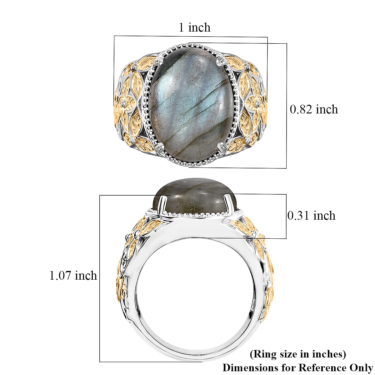 Malagasy Labradorite 15.70 ctw Solitaire Ring in 14K YG Over and Platinum Over Copper with Magnet (Size 9.0) image number 5
