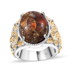 Matrix Fire Opal 10.25 ctw Solitaire Ring in 14K YG Over and Platinum Over Copper with Magnet (Size 10.0)
