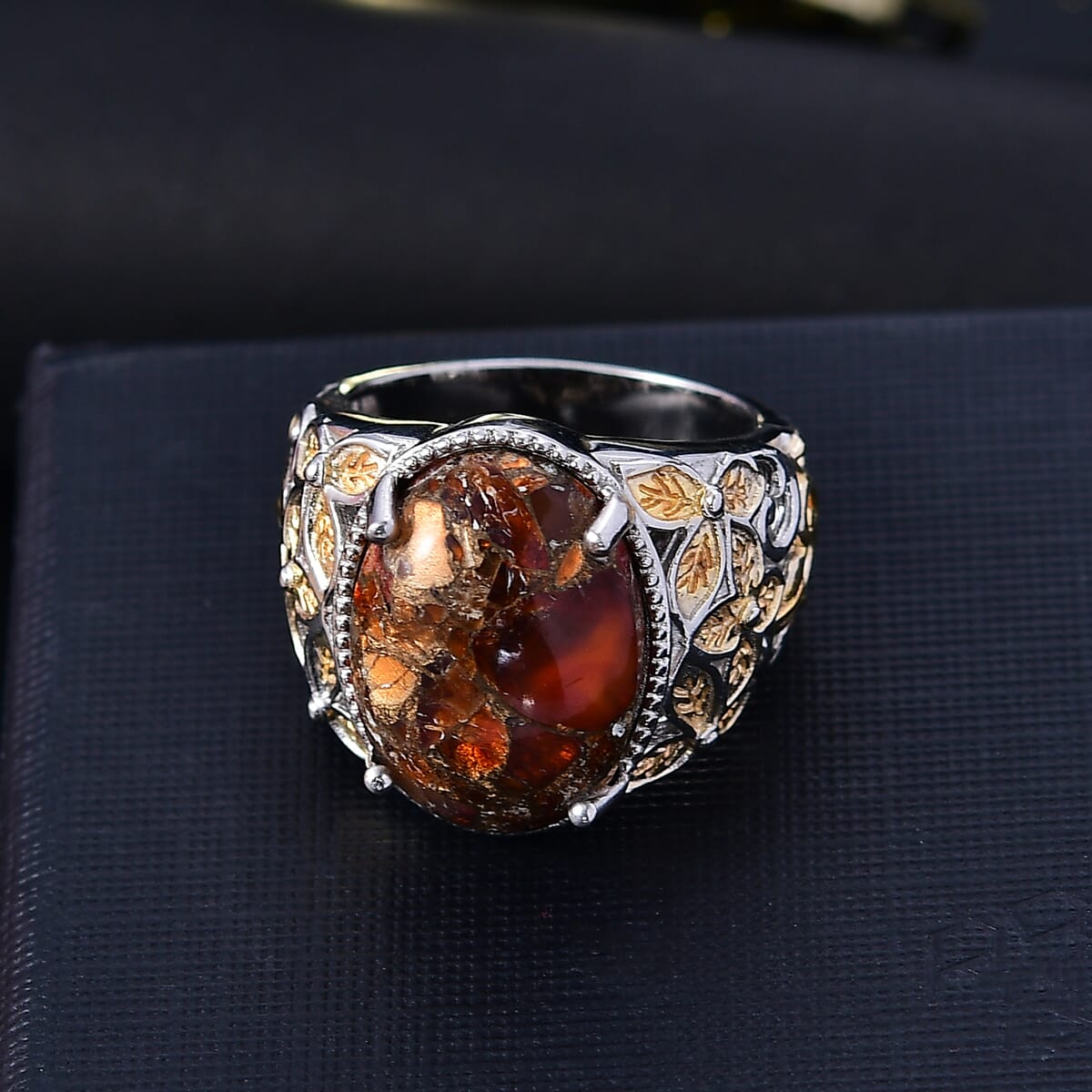 Matrix Fire Opal 10.25 ctw Solitaire Ring in 14K YG Over and Platinum Over Copper with Magnet (Size 10.0) image number 1