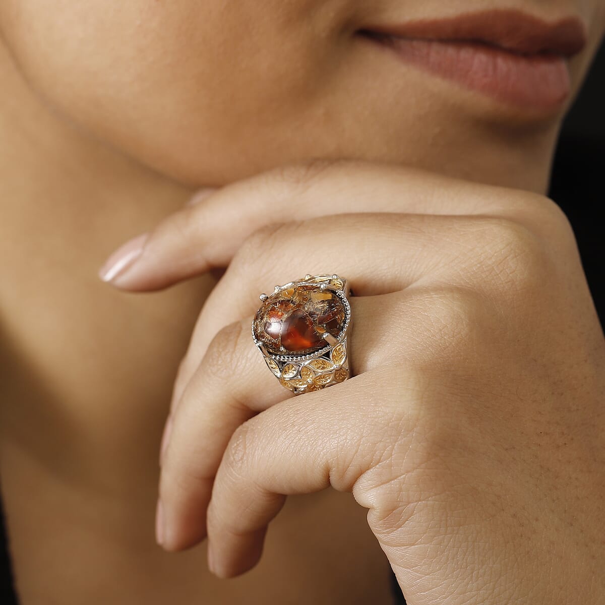 Matrix Fire Opal 10.25 ctw Solitaire Ring in 14K YG Over and Platinum Over Copper with Magnet (Size 10.0) image number 2