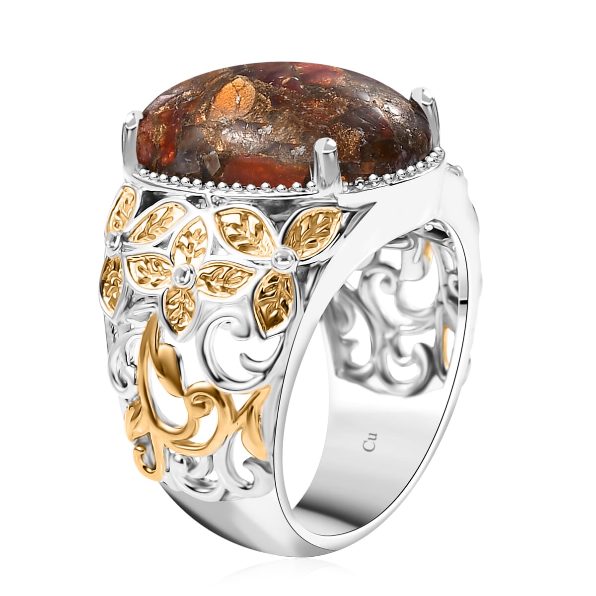 Matrix Fire Opal 10.25 ctw Solitaire Ring in 14K YG Over and Platinum Over Copper with Magnet (Size 10.0) image number 3
