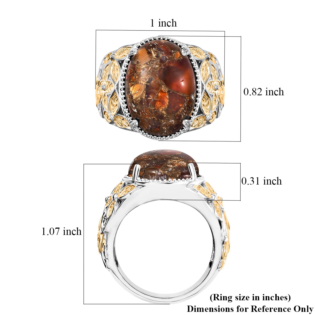 Matrix Fire Opal 10.25 ctw Solitaire Ring in 14K YG Over and Platinum Over Copper with Magnet (Size 10.0) image number 5