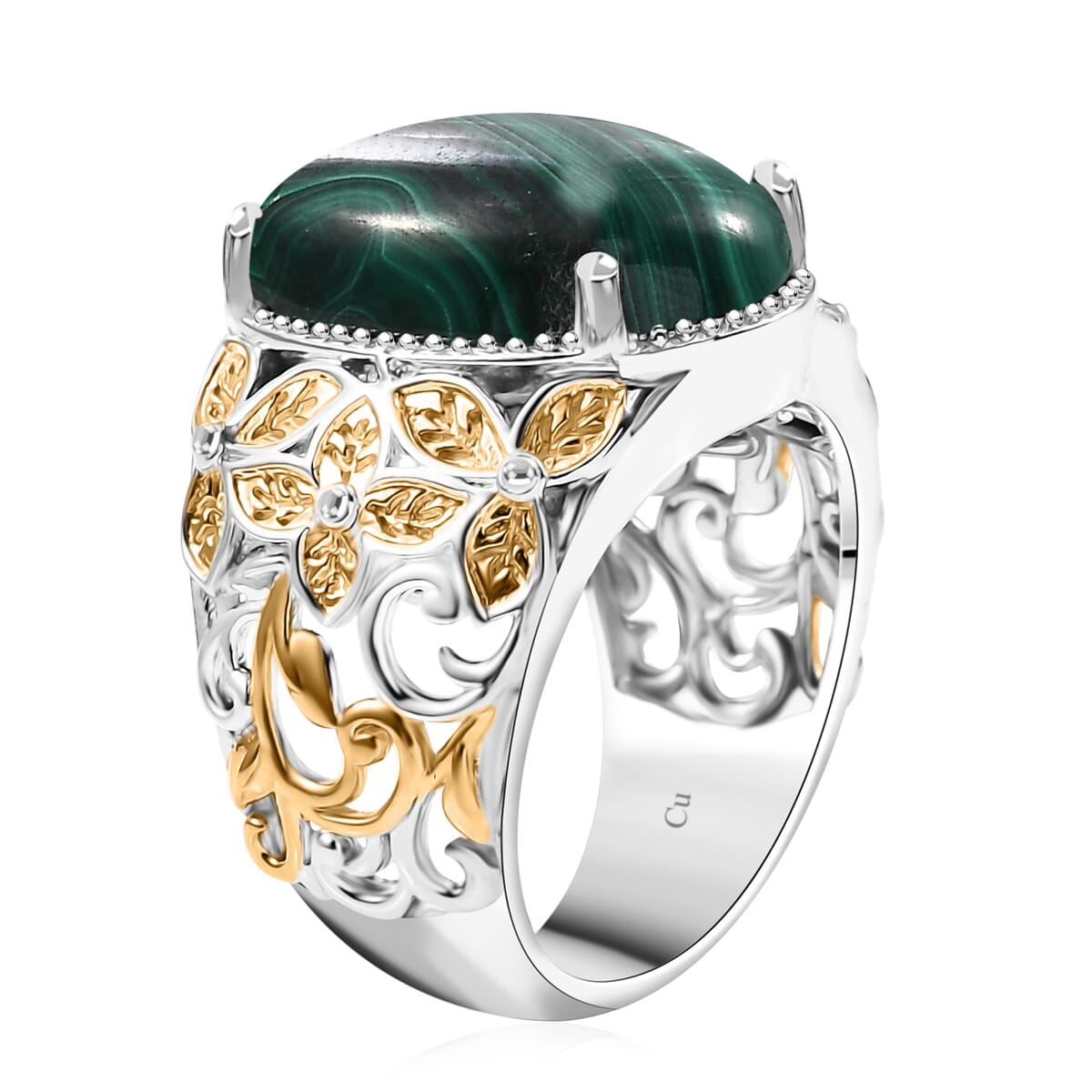 African Malachite 14.15 ctw Solitaire Ring in 14K YG Over and Platinum Over Copper with Magnet (Size 7.0) image number 3