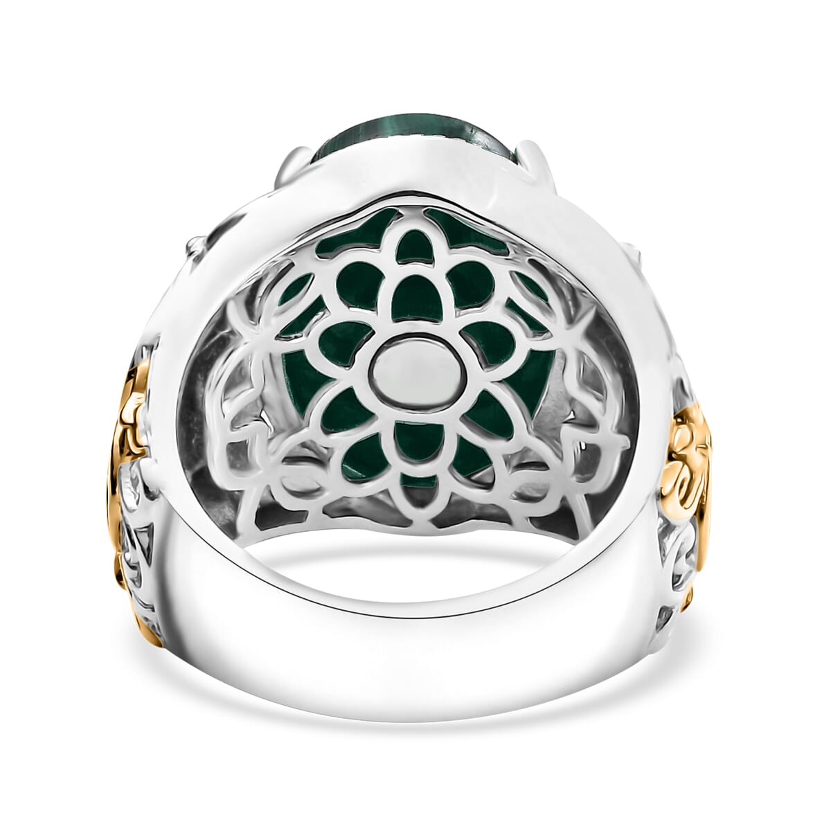 African Malachite 14.15 ctw Solitaire Ring in 14K YG Over and Platinum Over Copper with Magnet (Size 7.0) image number 4