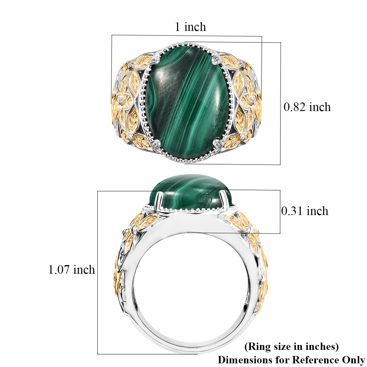 African Malachite 14.15 ctw Solitaire Ring in 14K YG Over and Platinum Over Copper with Magnet (Size 7.0) image number 5