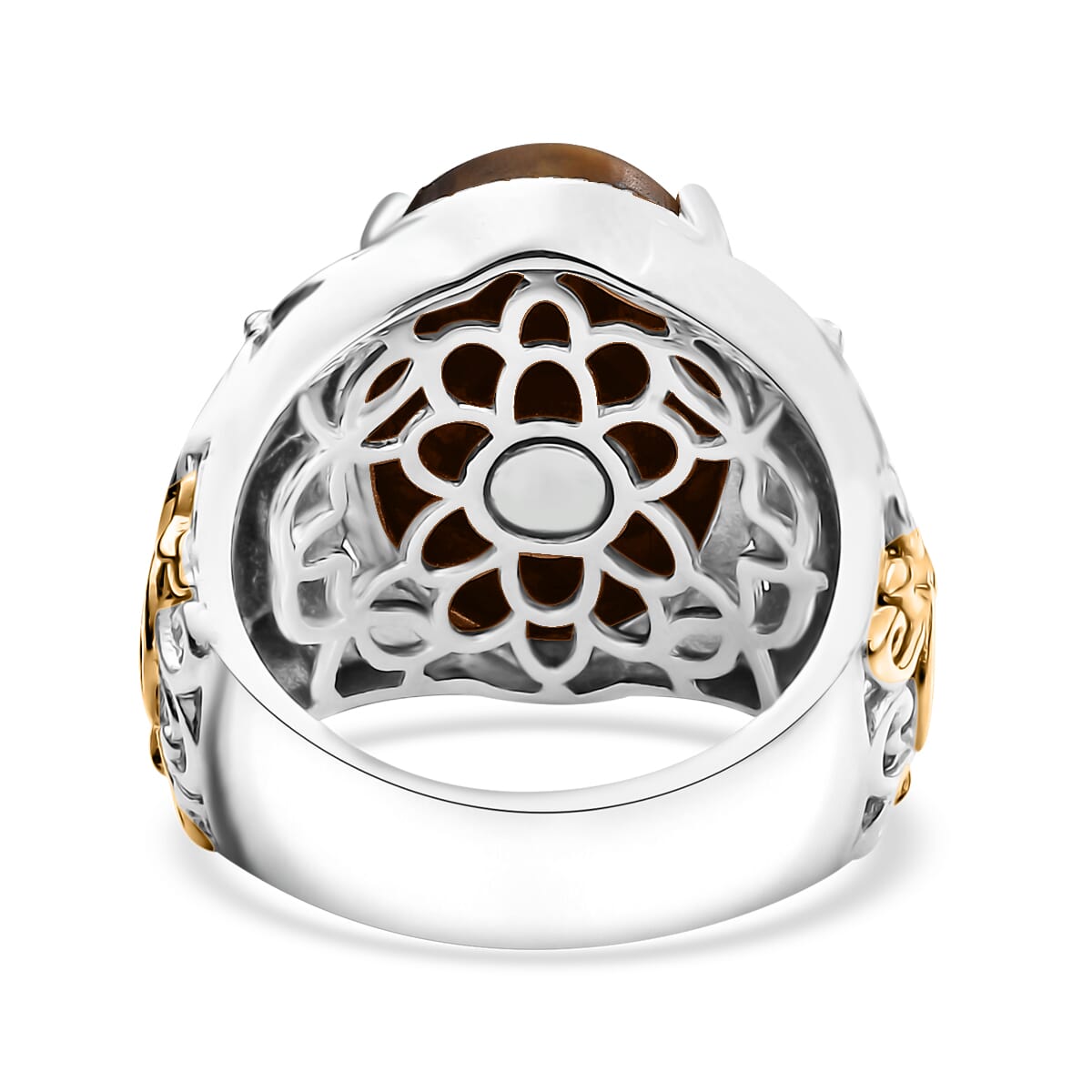 Tigers Eye 13.00 ctw Solitaire Ring in 14K YG Over and Platinum Over Copper with Magnet (Size 5.0) image number 4