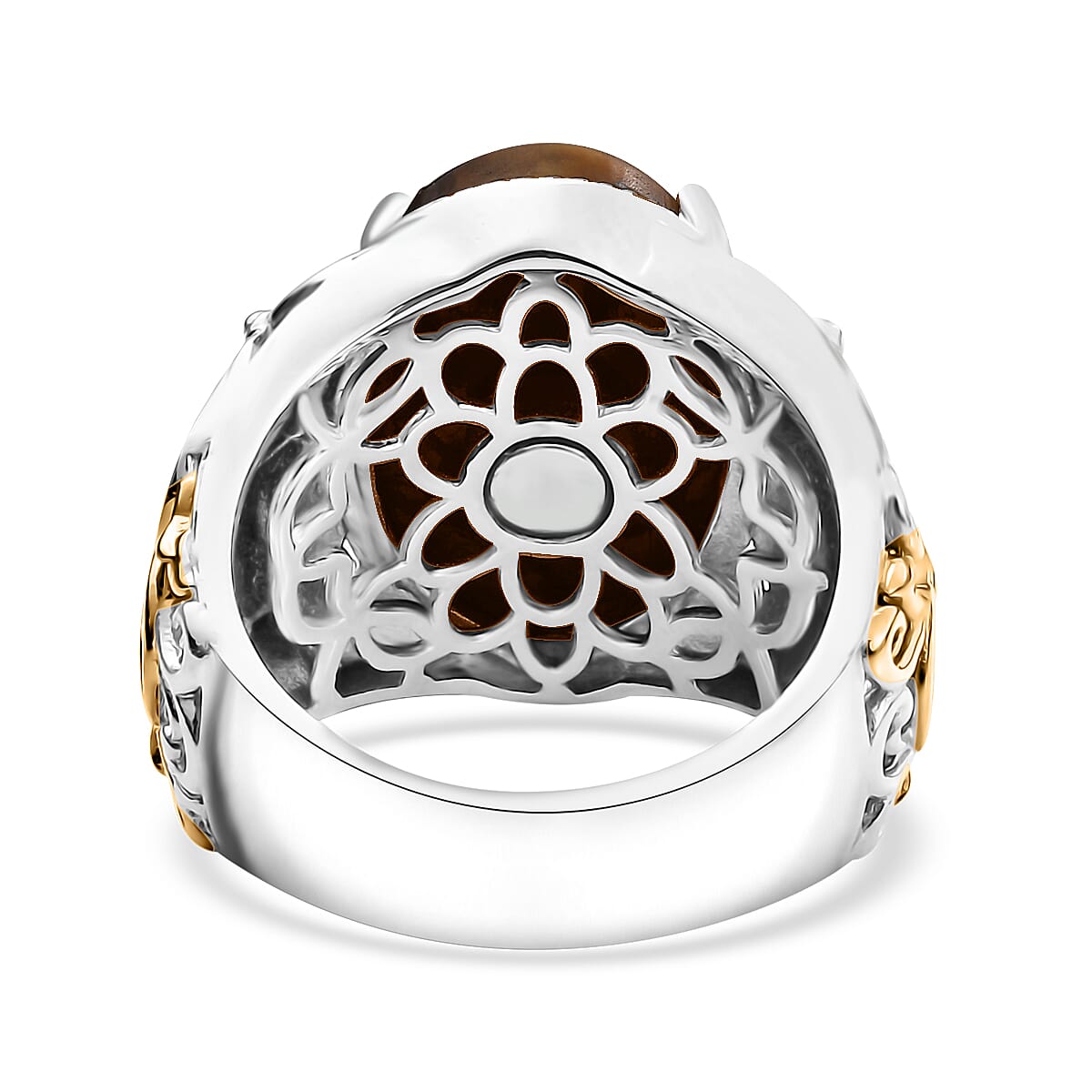 Tigers Eye 13.00 ctw Solitaire Ring in 14K YG Over and Platinum Over Copper with Magnet (Size 9.0) image number 4