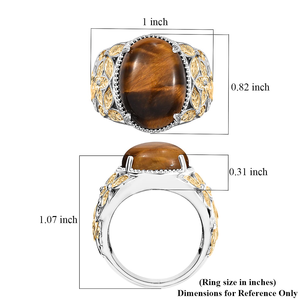 Tigers Eye 13.00 ctw Solitaire Ring in 14K YG Over and Platinum Over Copper with Magnet (Size 9.0) image number 5