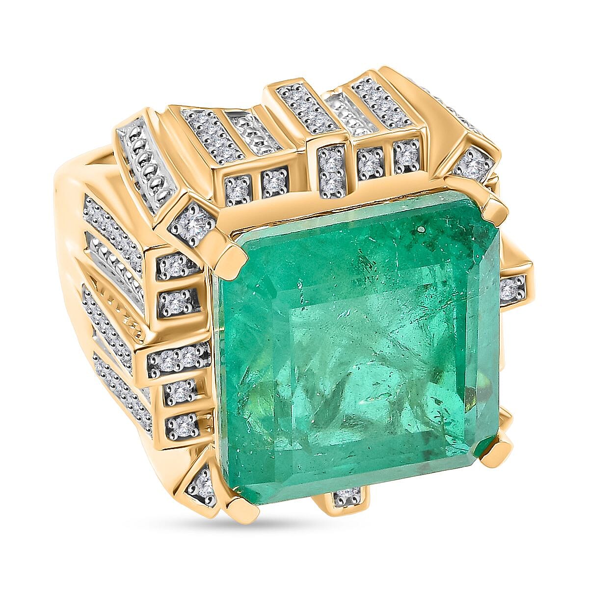 Emeraldine Triplet Quartz, Multi Gemstone 20.48 ctw Ring in 18K Vermeil Yellow Gold Over Sterling Silver (Size 6.5)