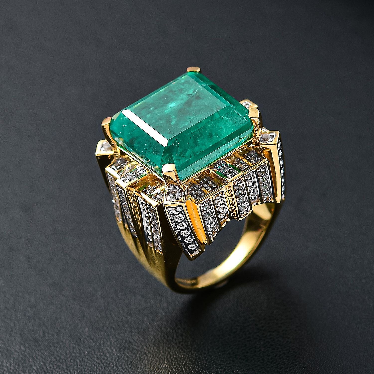 Emeraldine Triplet Quartz, Multi Gemstone 20.48 ctw Ring in 18K Vermeil Yellow Gold Over Sterling Silver (Size 6.5)