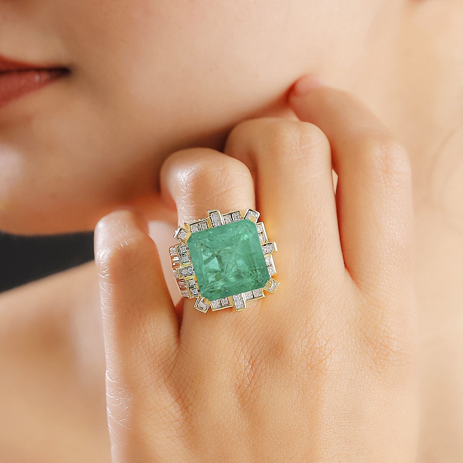 Emeraldine Triplet Quartz, Multi Gemstone 20.48 ctw Ring in 18K Vermeil Yellow Gold Over Sterling Silver (Size 6.5)