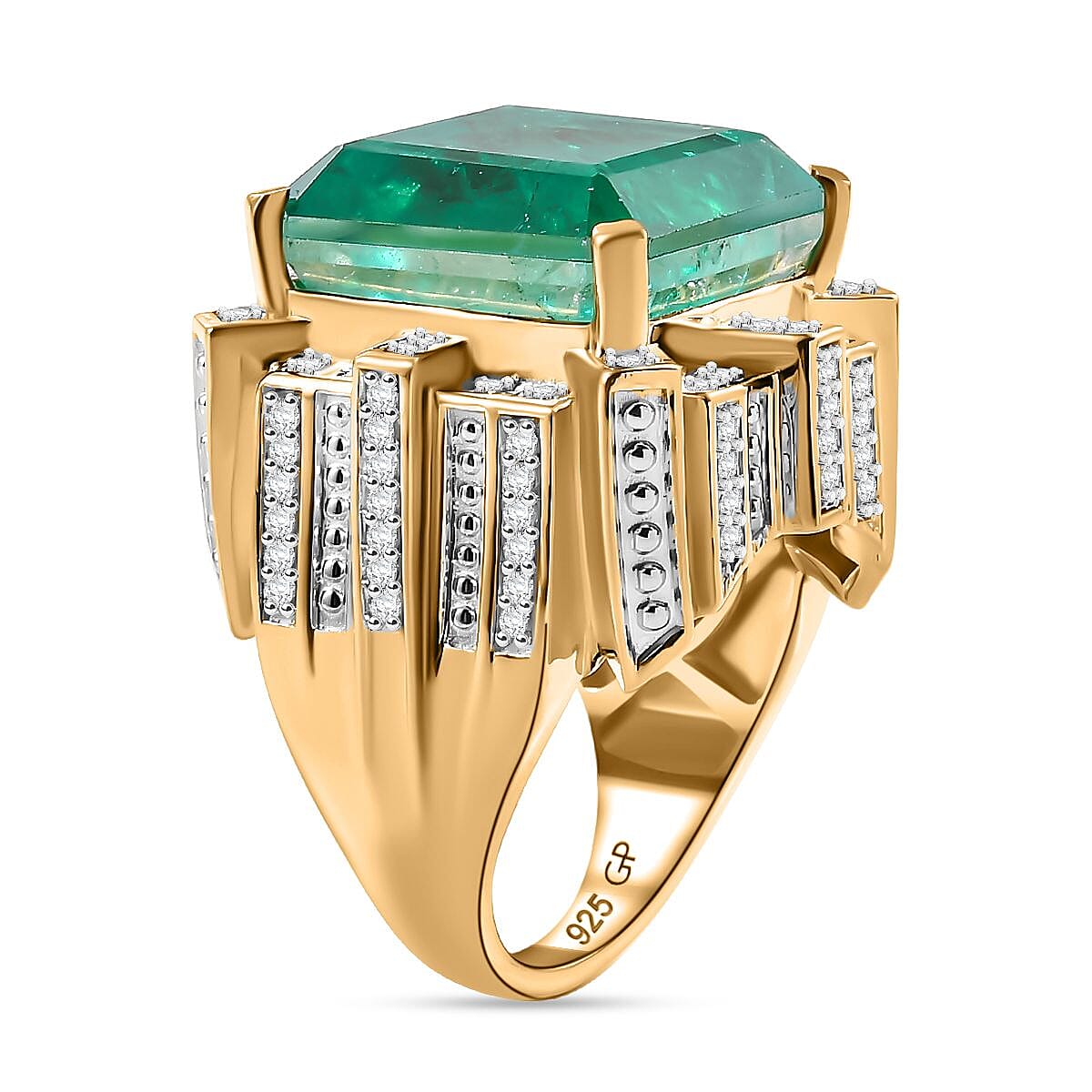 Emeraldine Triplet Quartz, Multi Gemstone 20.48 ctw Ring in 18K Vermeil Yellow Gold Over Sterling Silver (Size 6.5)