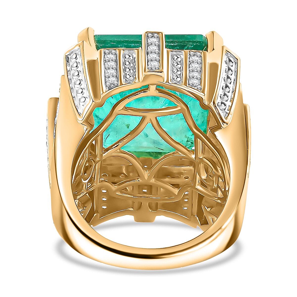 Emeraldine Triplet Quartz, Multi Gemstone 20.48 ctw Ring in 18K Vermeil Yellow Gold Over Sterling Silver (Size 6.5)