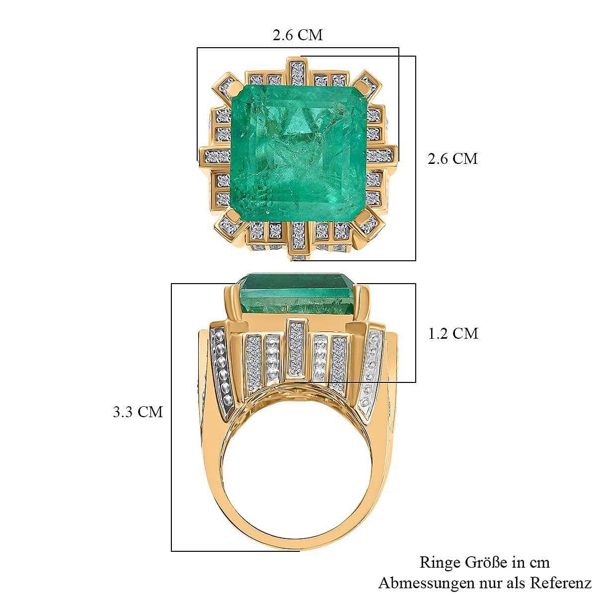 Emeraldine Triplet Quartz, Multi Gemstone 20.48 ctw Ring in 18K Vermeil Yellow Gold Over Sterling Silver (Size 6.5)