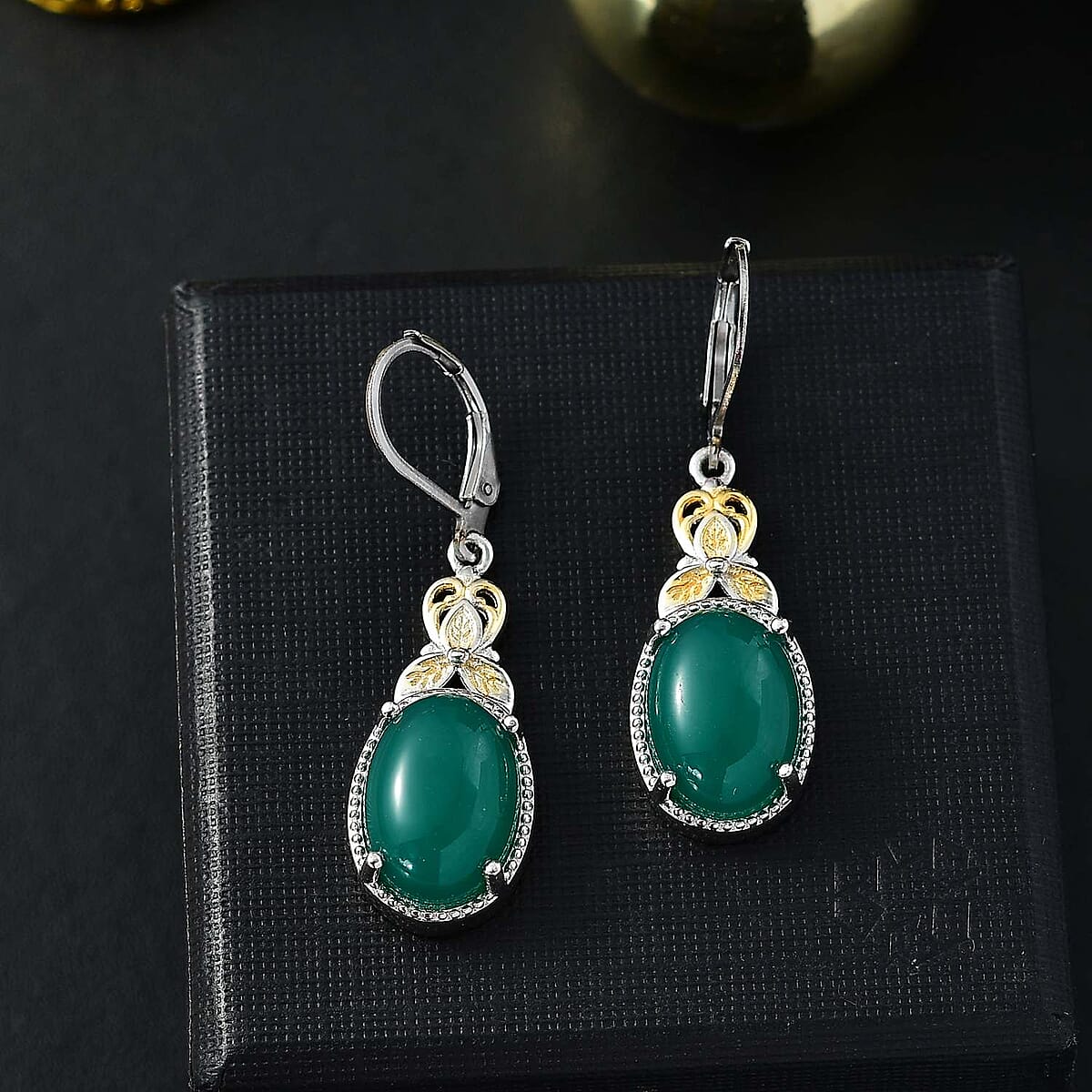 Green Onyx 12.10 ctw Earrings in 14K YG and Platinum Over Copper with Magnet image number 1