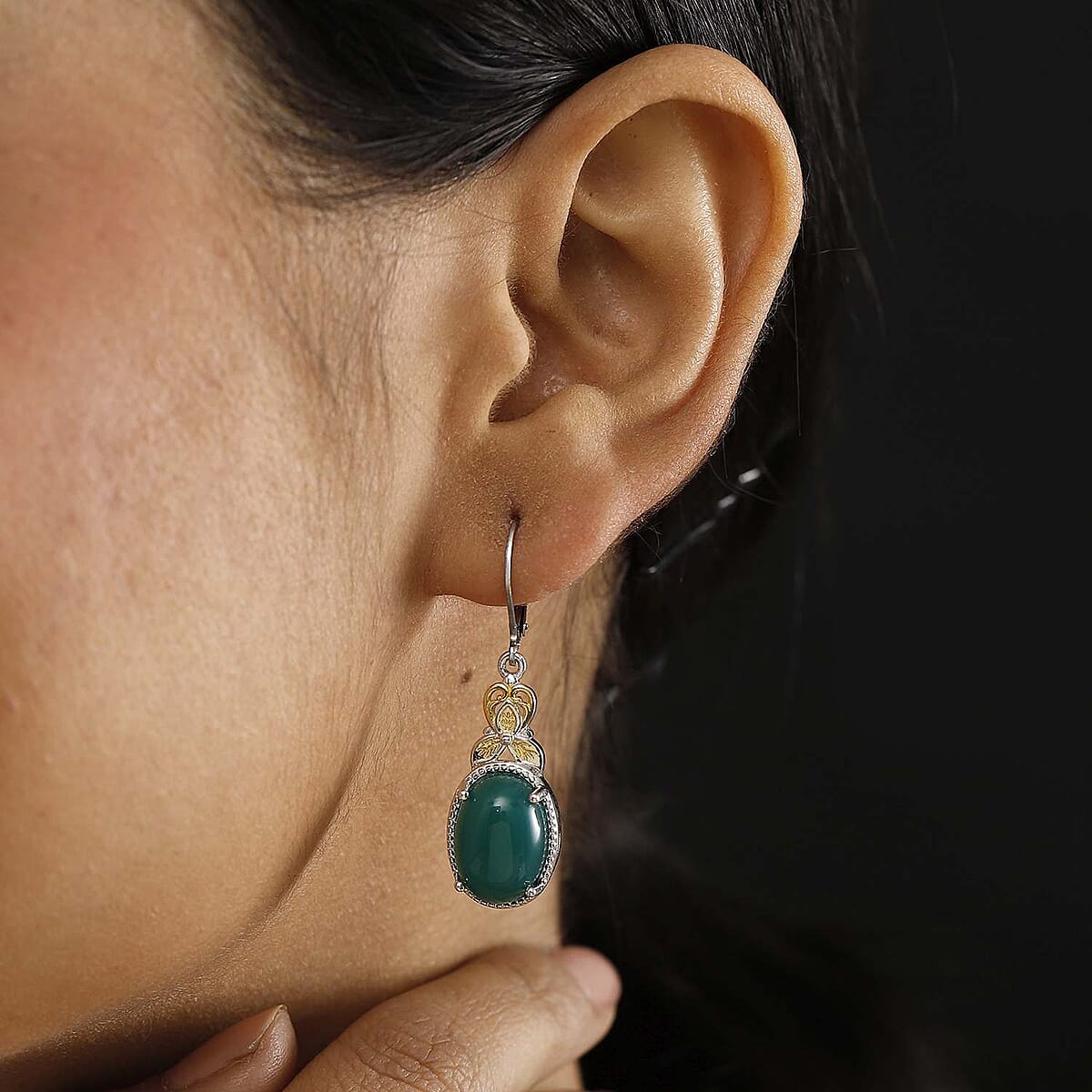 Green Onyx 12.10 ctw Earrings in 14K YG and Platinum Over Copper with Magnet image number 2