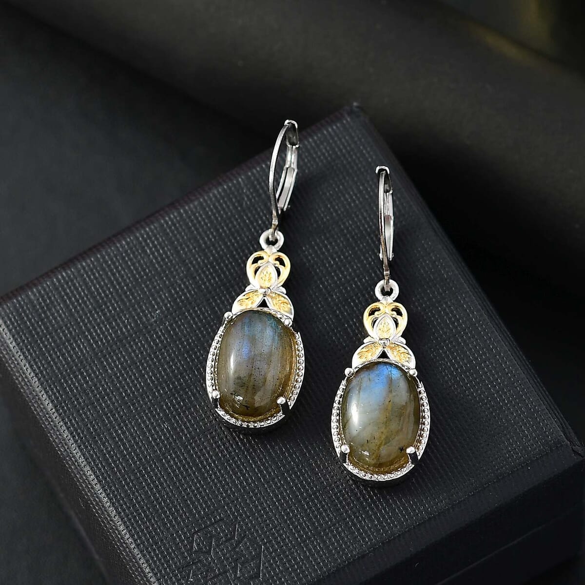 Malagasy Labradorite 13.25 ctw Earrings in 14K YG and Platinum Over Copper with Magnet image number 1