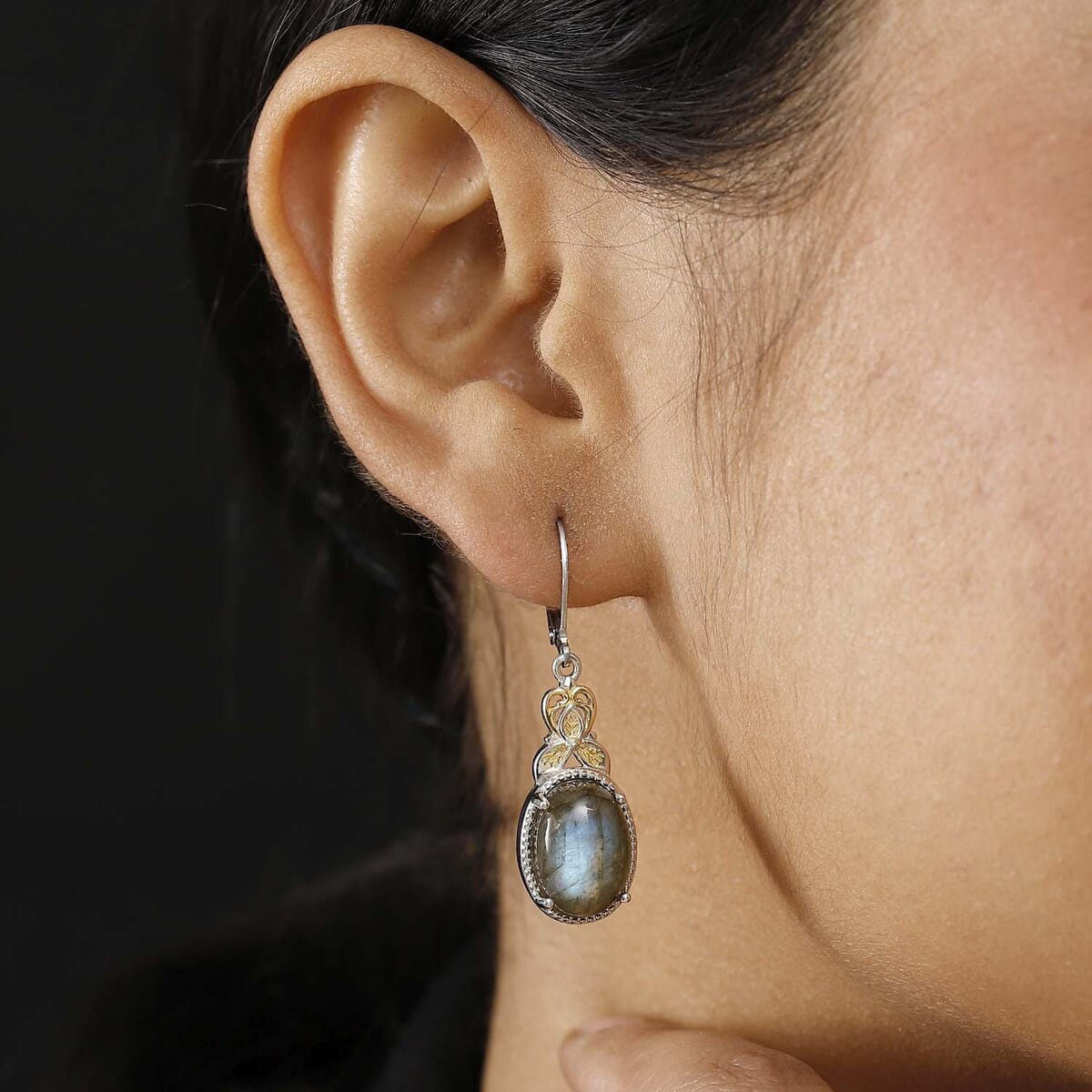 Malagasy Labradorite 13.25 ctw Earrings in 14K YG and Platinum Over Copper with Magnet image number 2