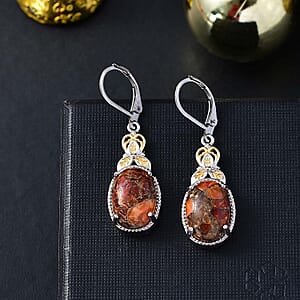 Matrix Fire Opal 10.50 ctw Earrings in 14K YG and Platinum Over Copper with Magnet