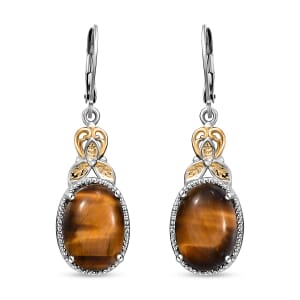 Tigers Eye 13.35 ctw Earrings in 14K YG and Platinum Over Copper with Magnet