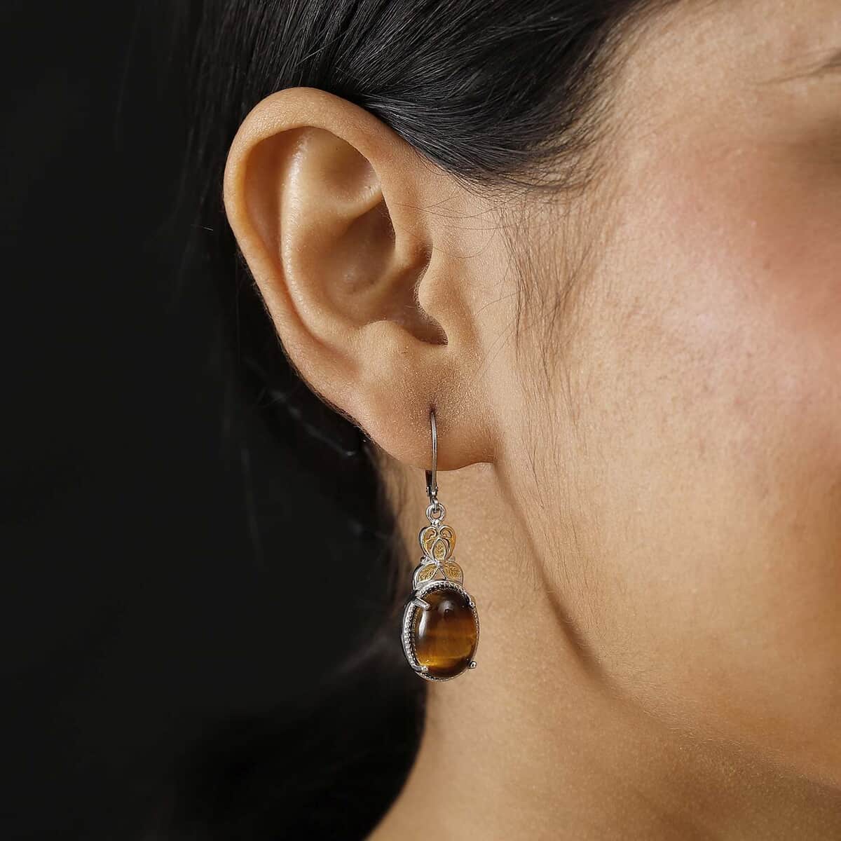 Tigers Eye 13.35 ctw Earrings in 14K YG and Platinum Over Copper with Magnet image number 2