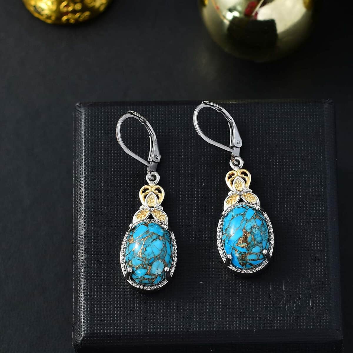 Chestnut Brine Turquoise 12.75 ctw Earrings in 14K YG and Platinum Over Copper with Magnet image number 1