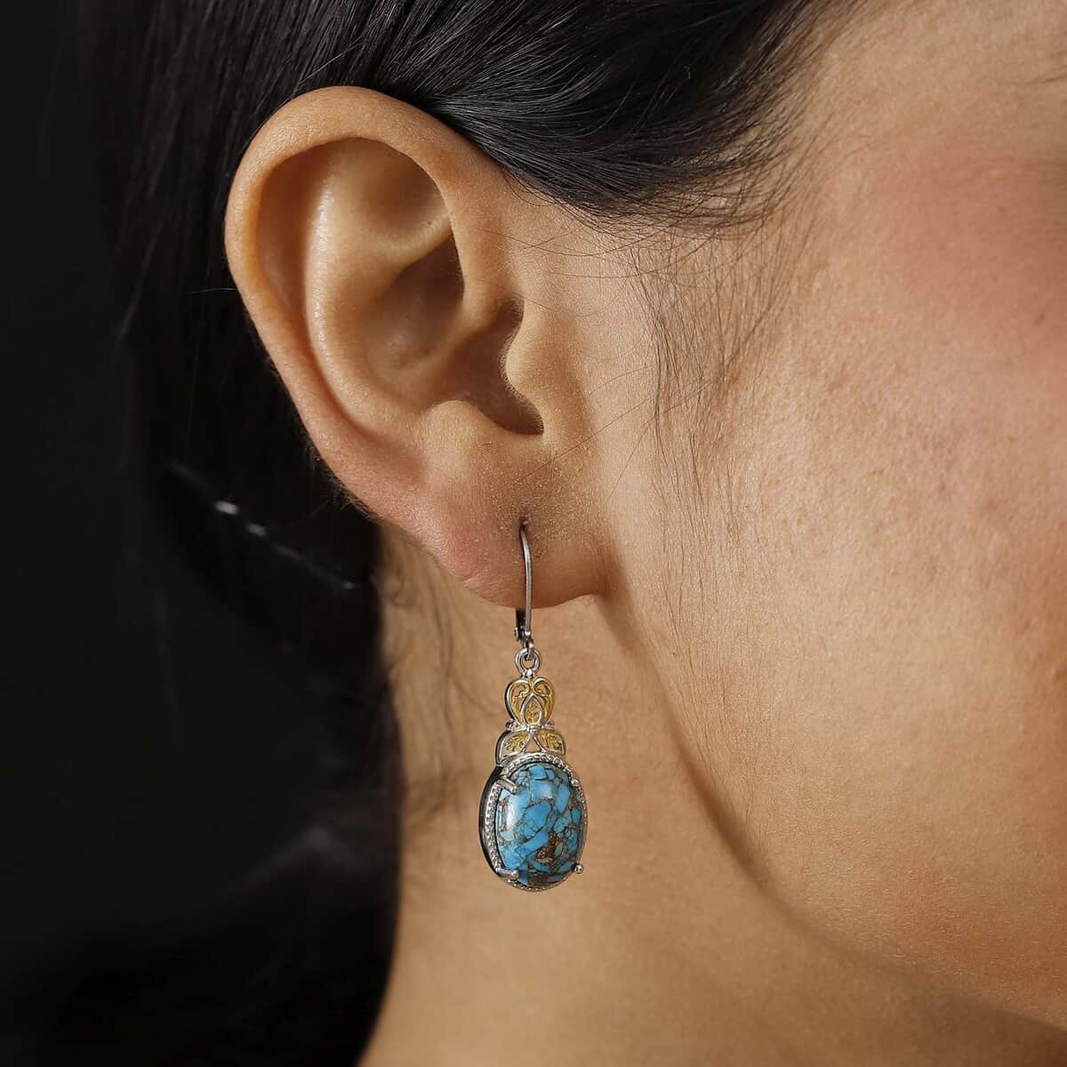 Chestnut Brine Turquoise 12.75 ctw Earrings in 14K YG and Platinum Over Copper with Magnet image number 2