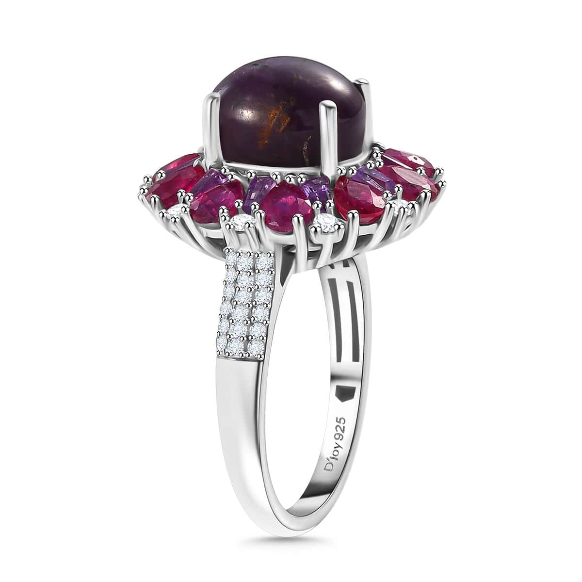 Doorbuster Indian Star Ruby and Multi Gemstone 8.60 ctw Starlight Ring in Rhodium Over Sterling Silver (Size 10.0) image number 3