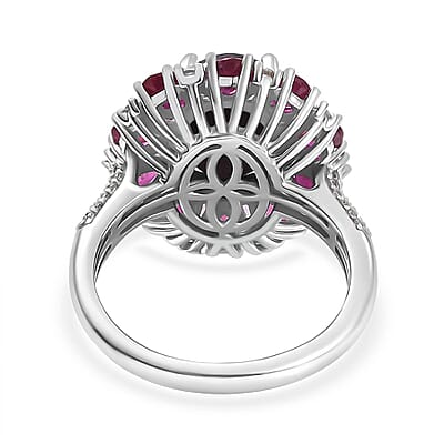 D'Joy Indian Star Ruby and Multi Gemstone 8.60 ctw Starlight Ring in Rhodium Over Sterling Silver (Size 10.0)