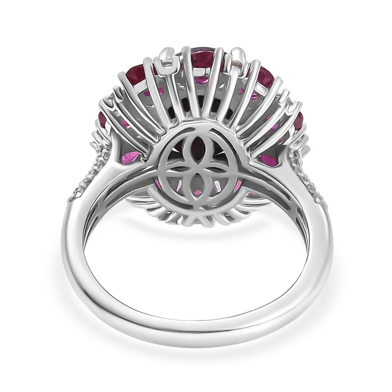 D'Joy Indian Star Ruby and Multi Gemstone 8.60 ctw Starlight Ring in Rhodium Over Sterling Silver (Size 10.0)
