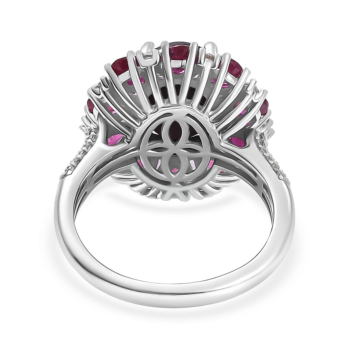 Indian Star Ruby and Multi Gemstone 8.60 ctw Starlight Ring in Rhodium Over Sterling Silver (Size 8.0) image number 4