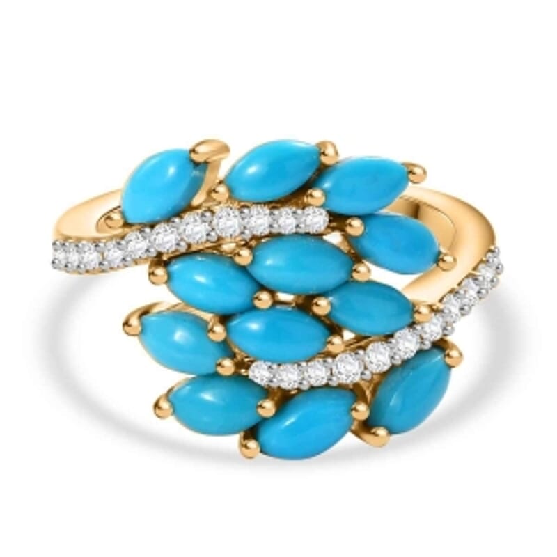 Sleeping Beauty Turquoise and White Zircon 2.35 ctw Cluster Ring in Vermeil Yellow Gold Over Sterling Silver (Size 11.5)