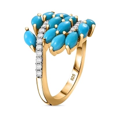 Sleeping Beauty Turquoise and White Zircon 2.35 ctw Cluster Ring in Vermeil Yellow Gold Over Sterling Silver (Size 11.5)