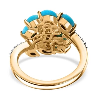 Sleeping Beauty Turquoise and White Zircon 2.35 ctw Cluster Ring in Vermeil Yellow Gold Over Sterling Silver (Size 11.5)