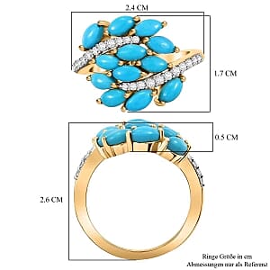 Sleeping Beauty Turquoise and White Zircon 2.35 ctw Cluster Ring in Vermeil Yellow Gold Over Sterling Silver (Size 11.5)