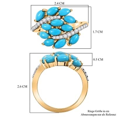 Sleeping Beauty Turquoise and White Zircon 2.35 ctw Cluster Ring in Vermeil Yellow Gold Over Sterling Silver (Size 11.5)