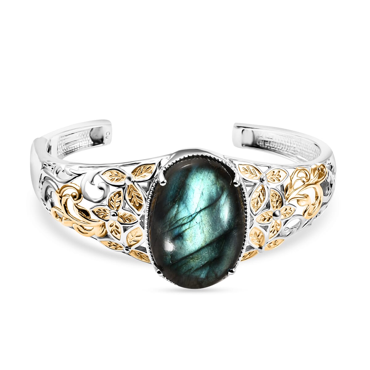 Matrix Silver Shungite Cuff Bracelet in 14K YG and Platinum Over Copper with Magnet (7.25 In) 24.85 ctw image number 0