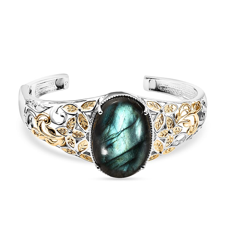 Matrix Silver Shungite 24.85 ctw Cuff Bracelet in 14K YG and Platinum Over Copper with Magnet (7.25 In)