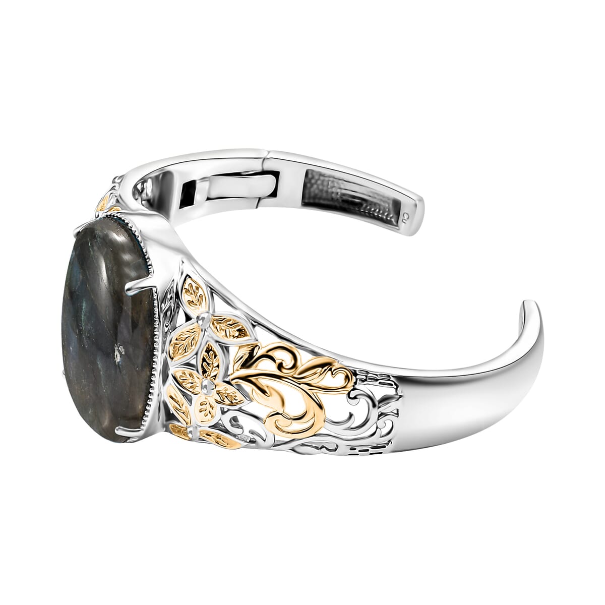 Matrix Silver Shungite Cuff Bracelet in 14K YG and Platinum Over Copper with Magnet (7.25 In) 24.85 ctw image number 3