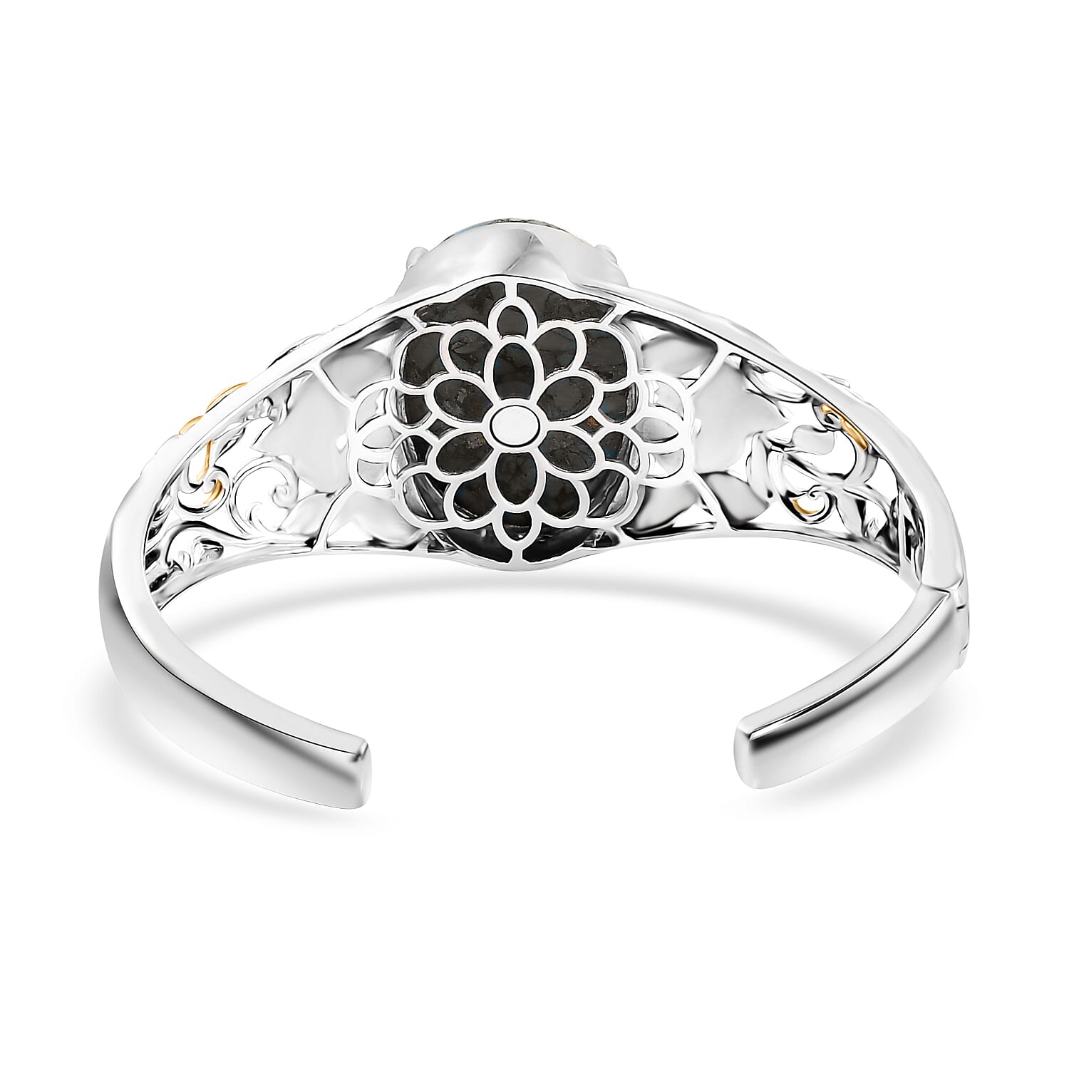 Matrix Silver Shungite 24.85 ctw Cuff Bracelet in 14K YG and Platinum Over Copper with Magnet (7.25 In)