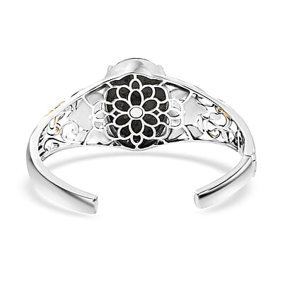 Matrix Silver Shungite 24.85 ctw Cuff Bracelet in 14K YG and Platinum Over Copper with Magnet (7.25 In)