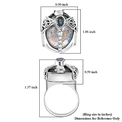 Sajen Silver Rainbow Moonstone and Sky Blue Topaz 16.40 ctw Dragonfly Ring in Sterling Silver (Size 10.0)