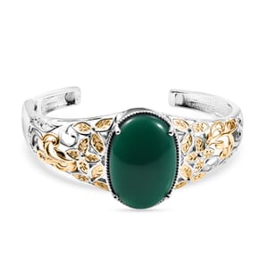 Green Onyx 30.75 ctw Cuff Bracelet in 14K YG and Platinum Over Copper with Magnet (7.25 In)